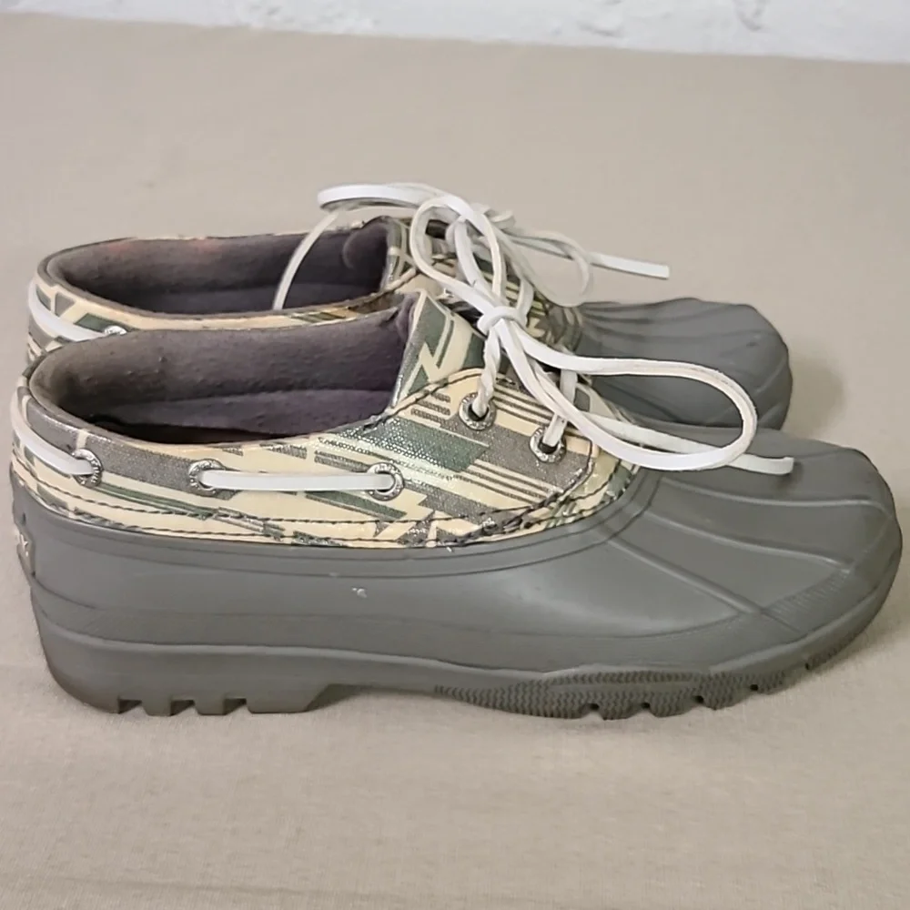 Sperry Topsiders Rubber Rain Boots Size 7 M Grey/ Plaid